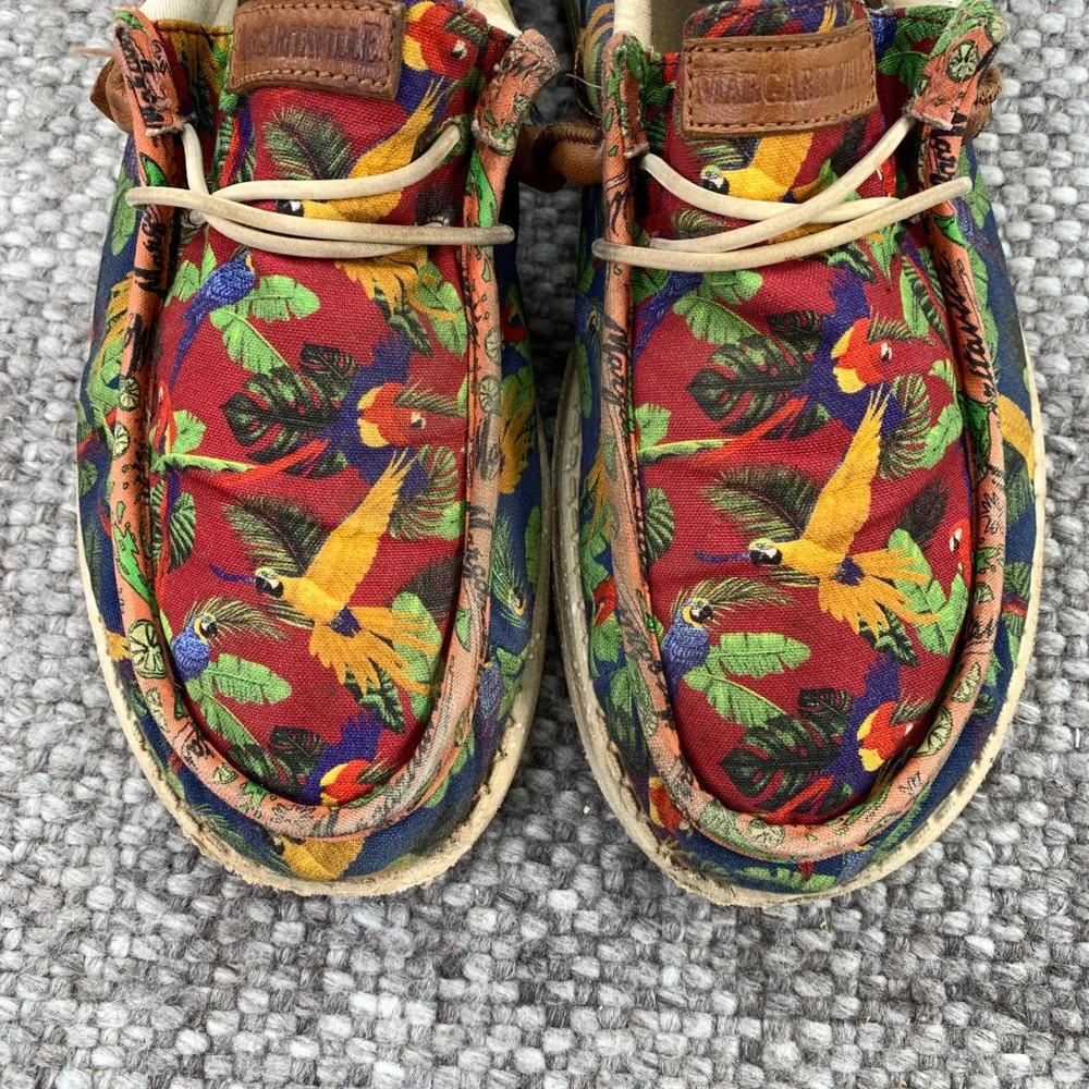 Hey Dude Wally Margaritaville Loafers Mens Size 8 Multi Color Tropical Parrot